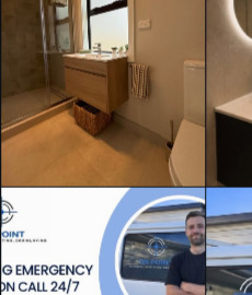 Modern timber vanity and walk-in shower installation